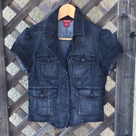 Guess Jackets & Blazers - Guess darker wash short sleeved button jacket